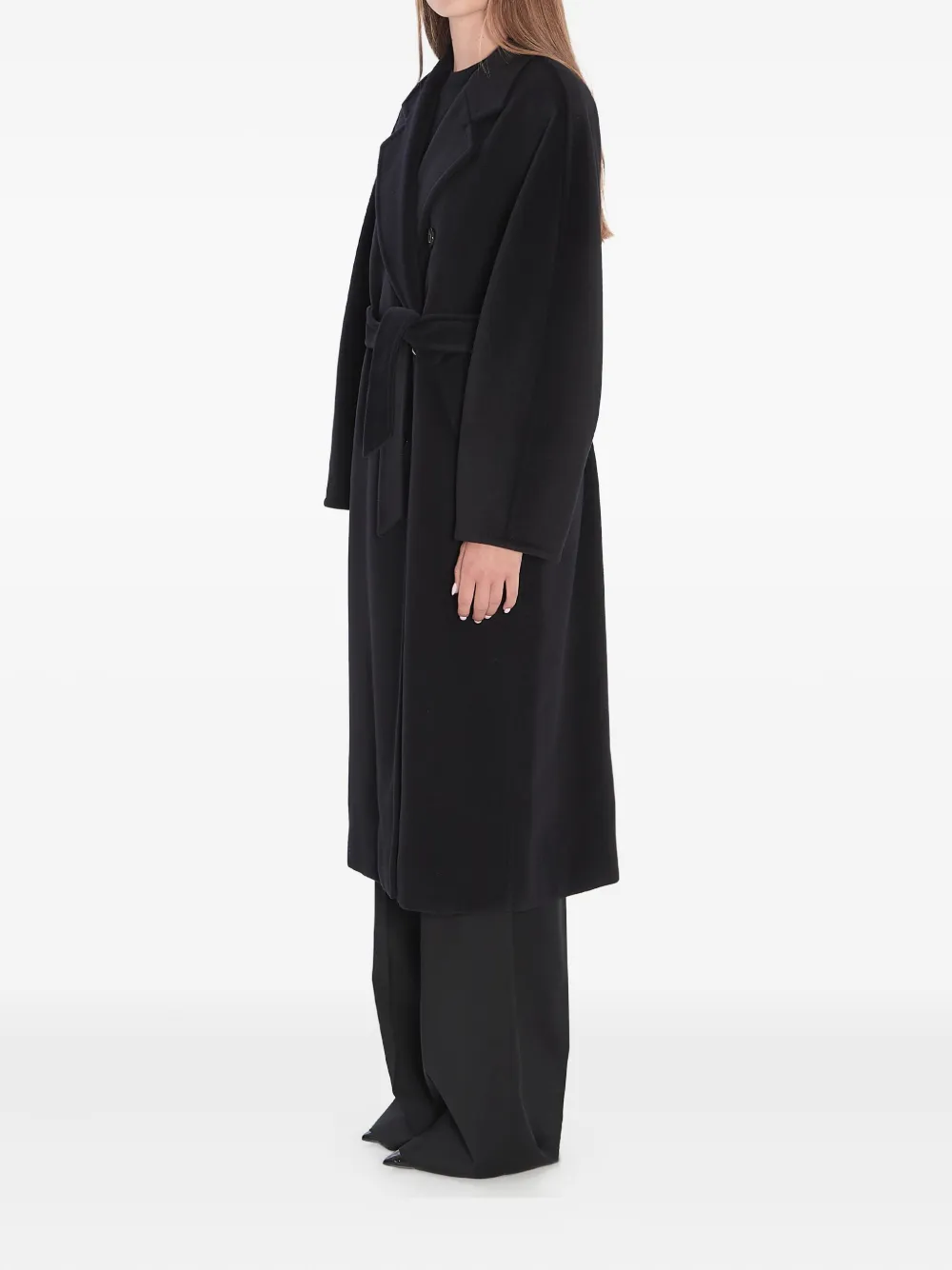 Max Mara Madame jas met gekerfde revers en ceintuur Zwart