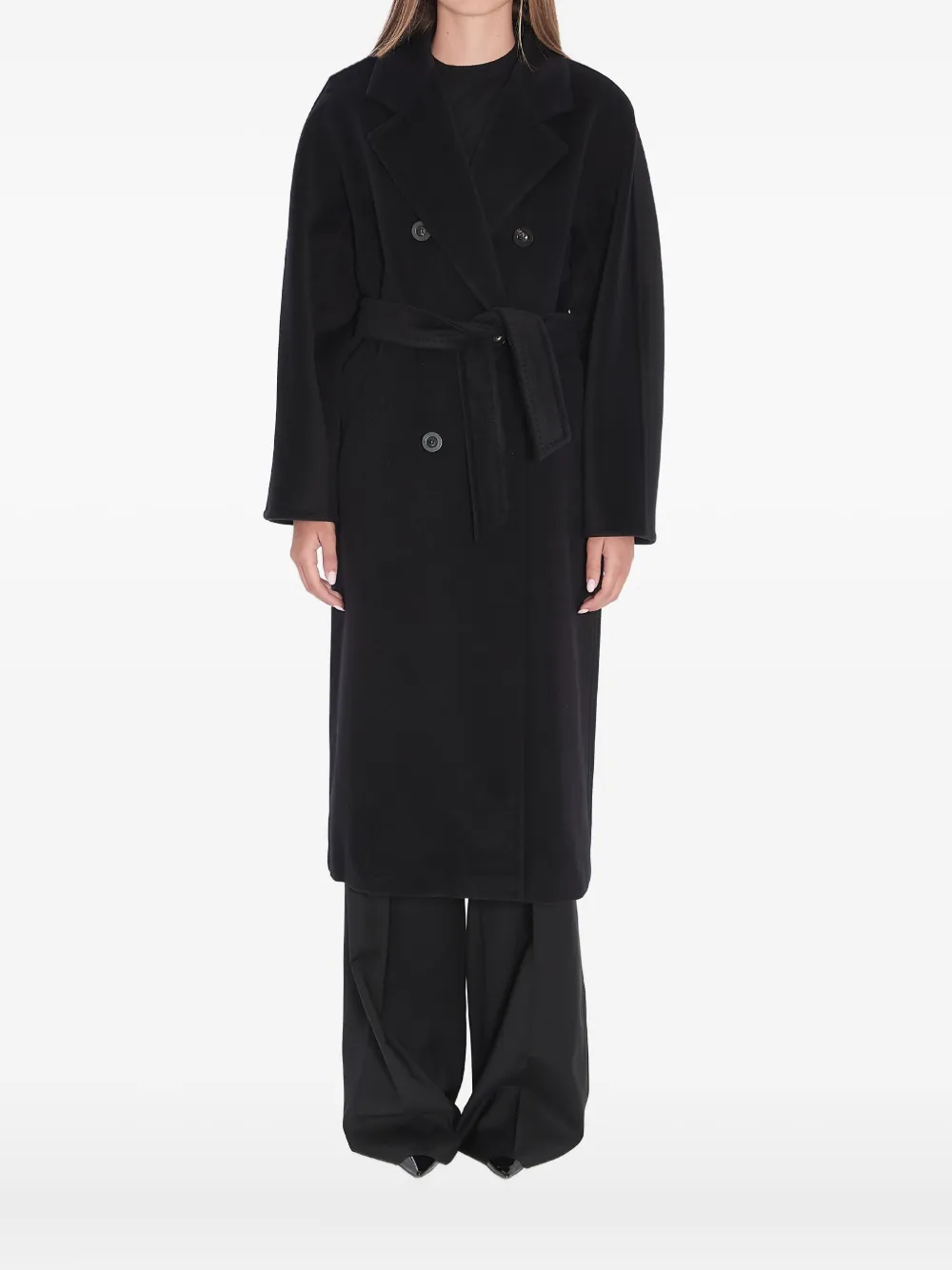 Max Mara Madame jas met gekerfde revers en ceintuur Zwart