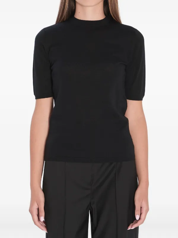 Max Mara Ribbed Wool T-shirt in Black
