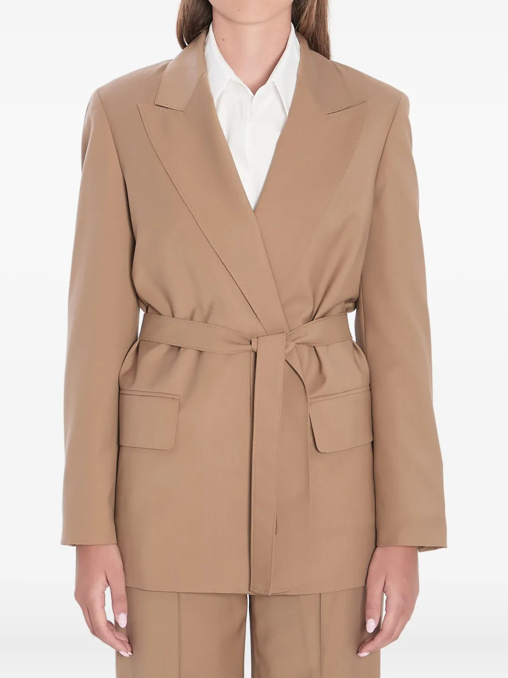 Max Mara belted peak-lapel blazer Beige