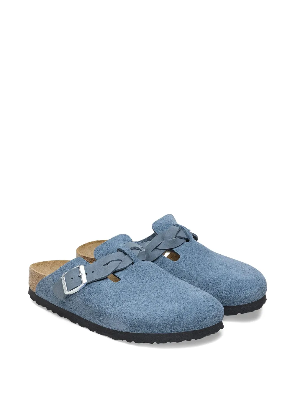 Birkenstock Boston "elemental blue" suede mules