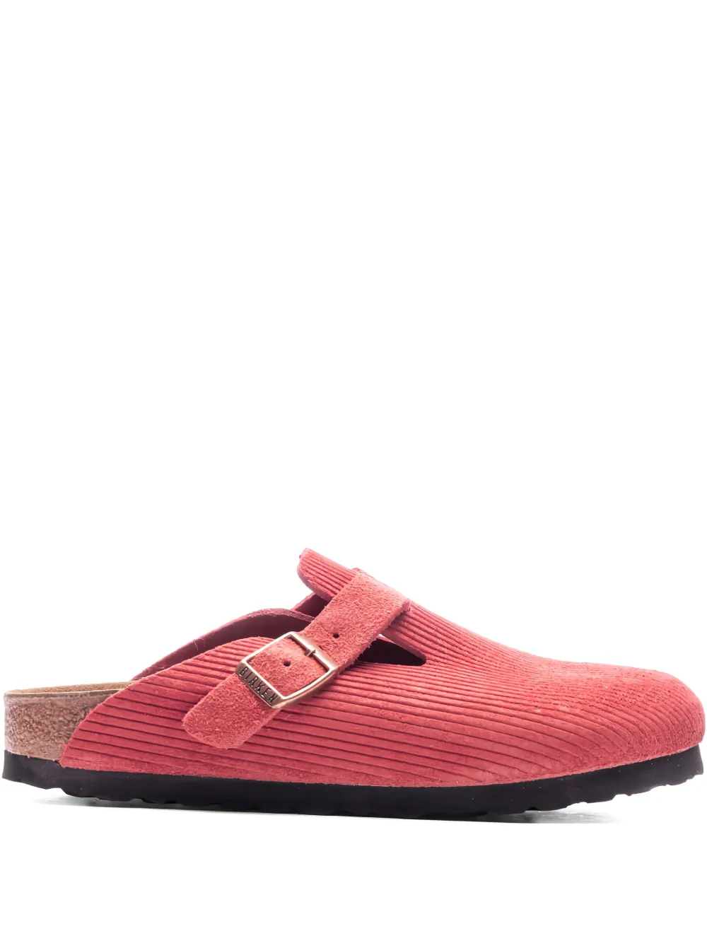 Birkenstock Boston "corduroy sienna red" suede mules