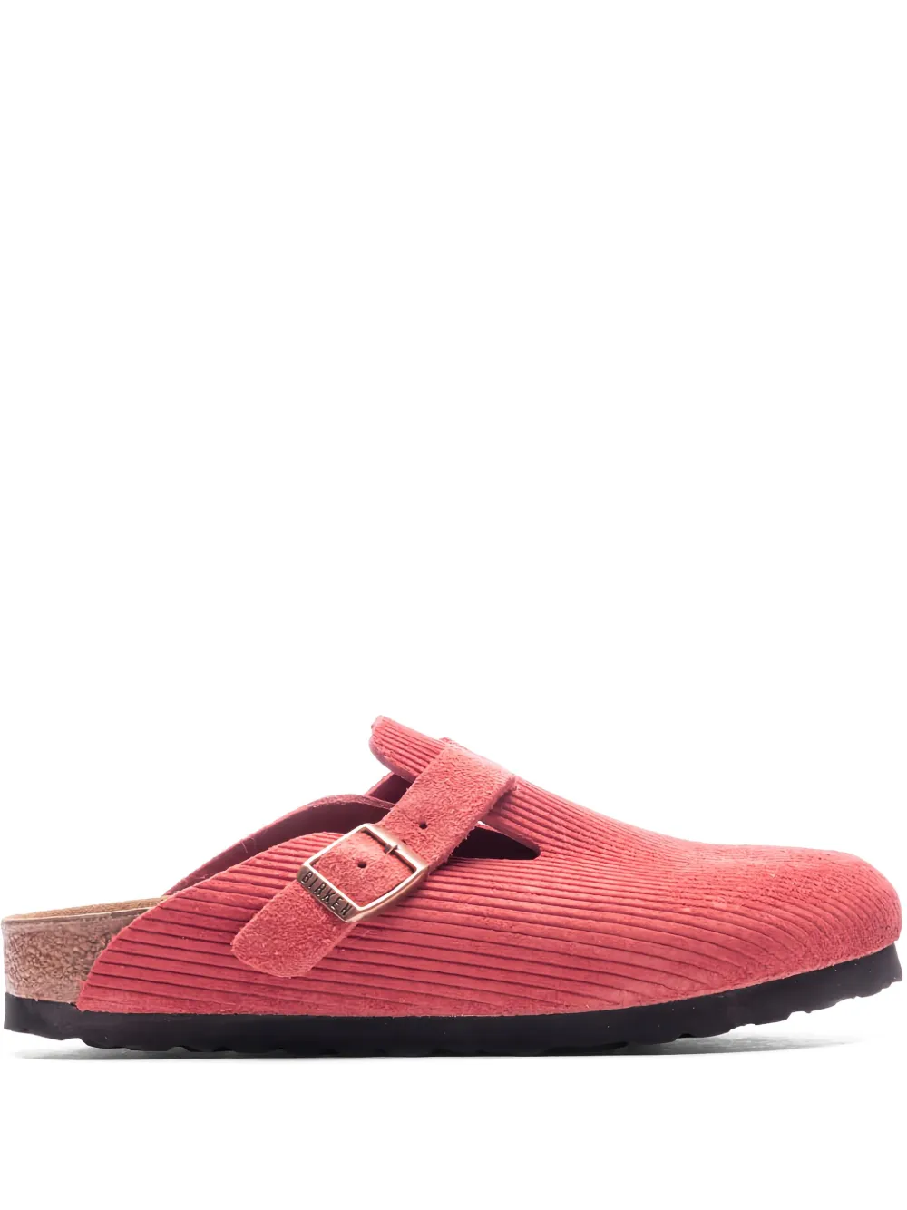 Birkenstock Boston "corduroy sienna red" suede mules