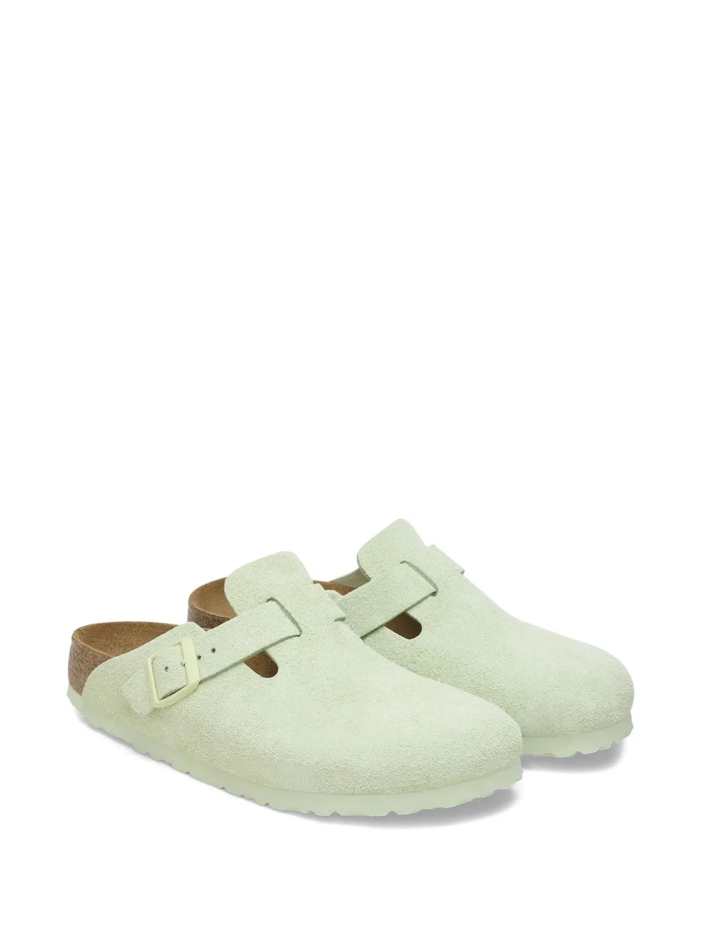 Birkenstock Boston Soft Footbed "faded lime" buckle mules Green