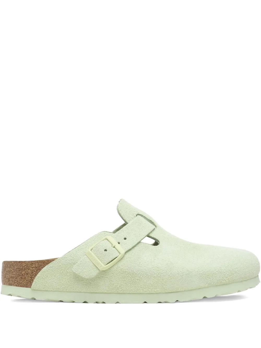 Birkenstock Boston Soft Footbed "faded lime" buckle mules Green