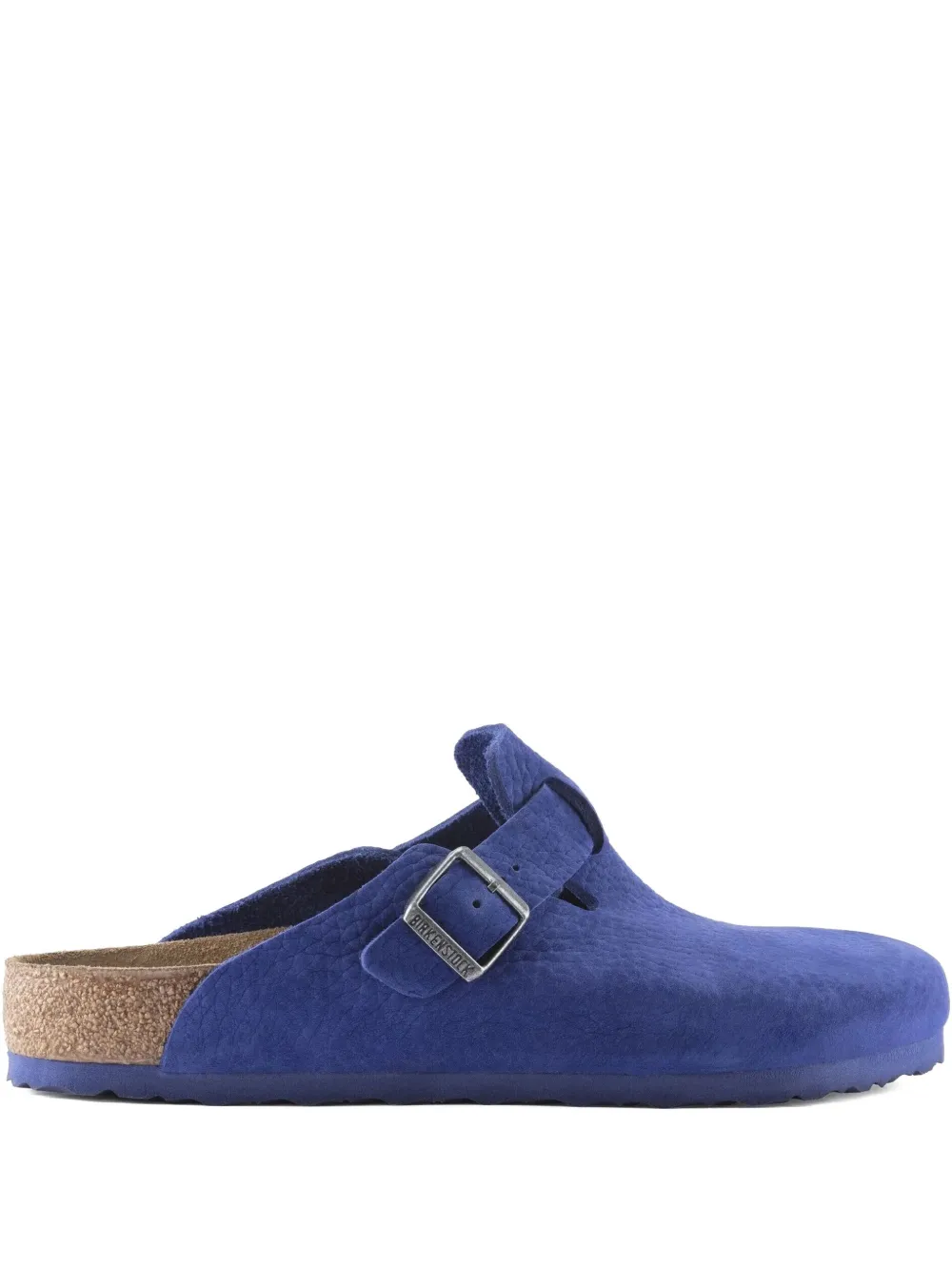 Birkenstock Boston "indigo blue" buckle mules