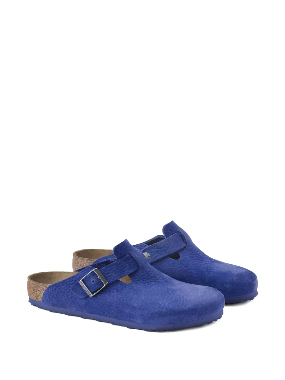 Birkenstock Boston "indigo blue" buckle mules