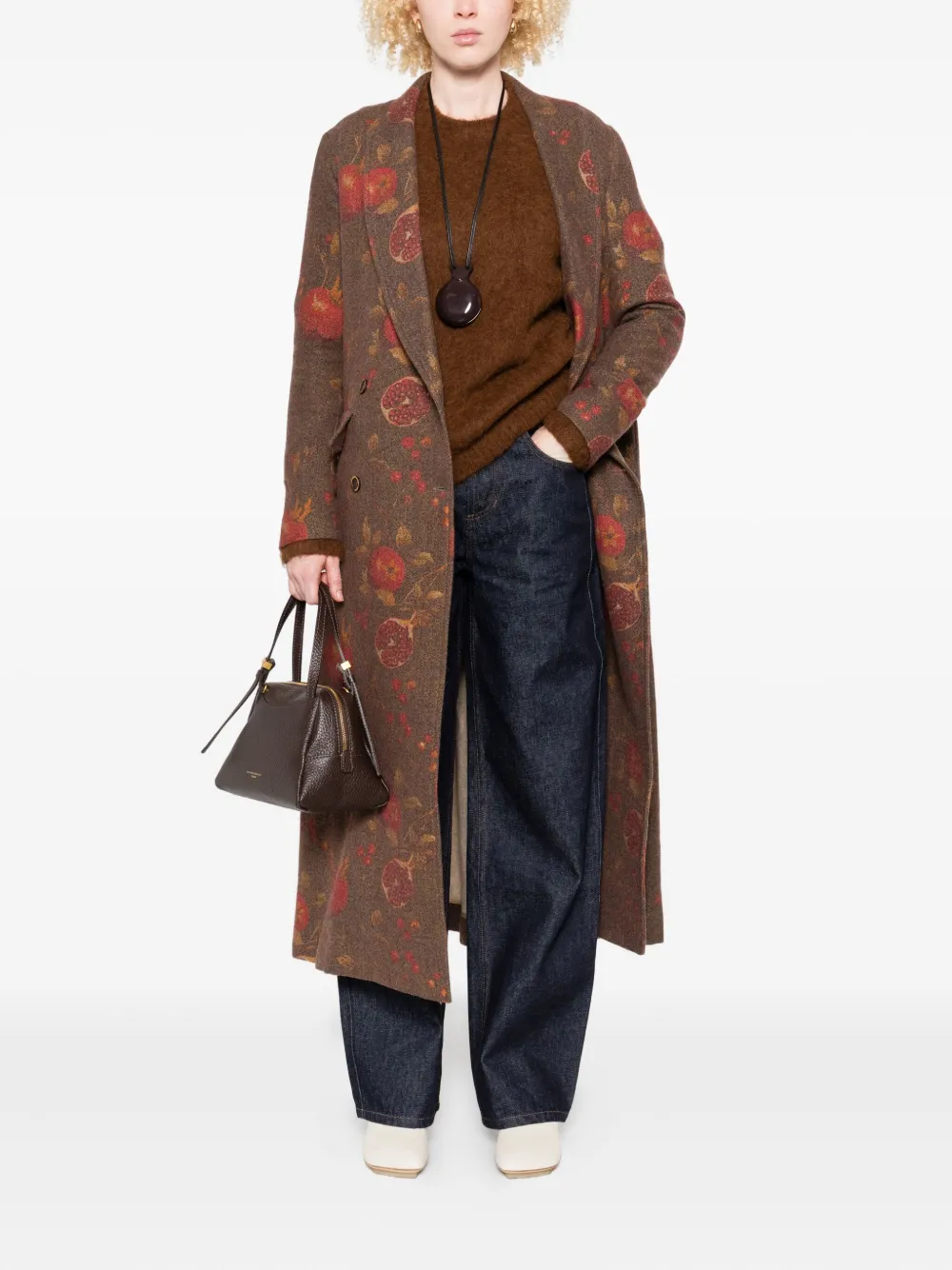 Uma Wang pomegranate-print double-breasted coat Bruin