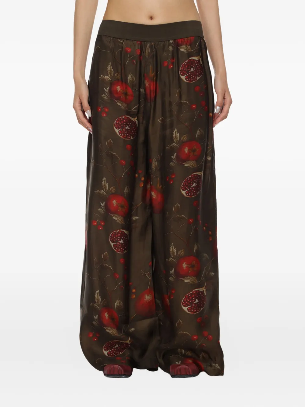 pomegranate-print trousers