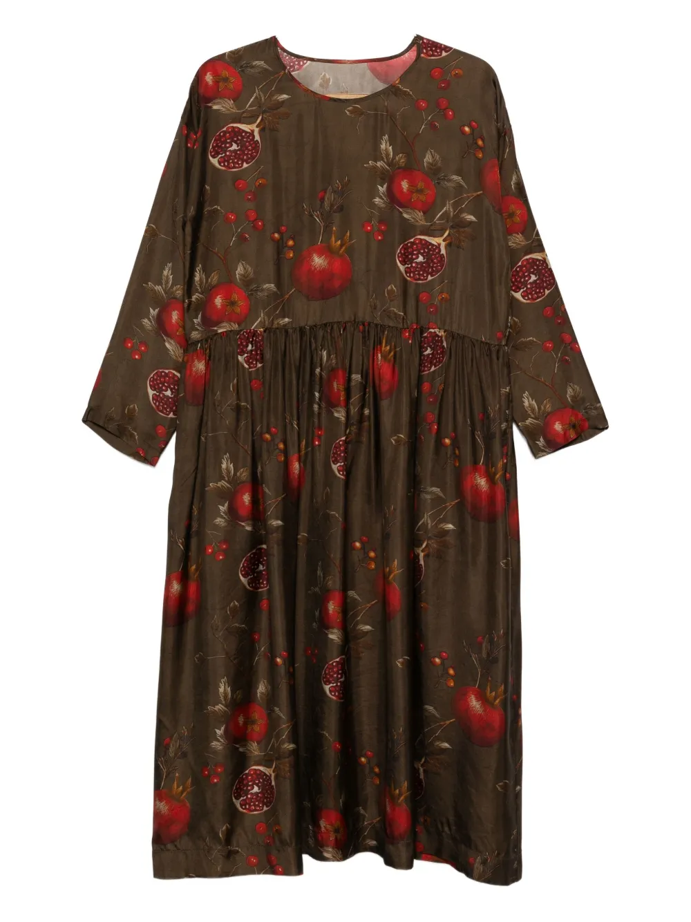 Uma Wang pomegranate-print gathered dress - Marrone