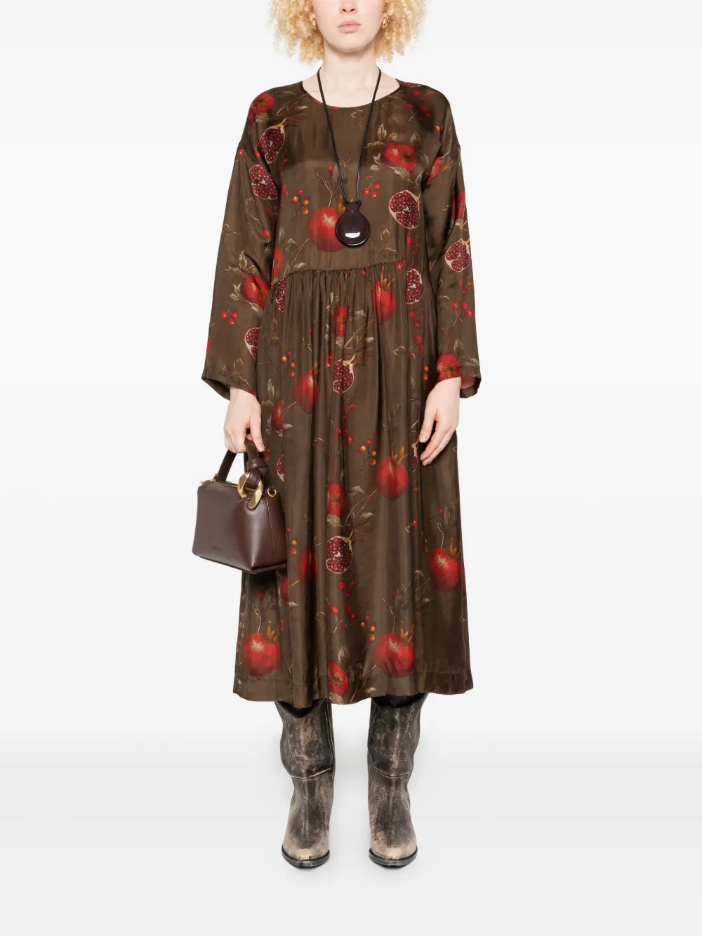 Uma Wang pomegranate-print gathered dress Bruin
