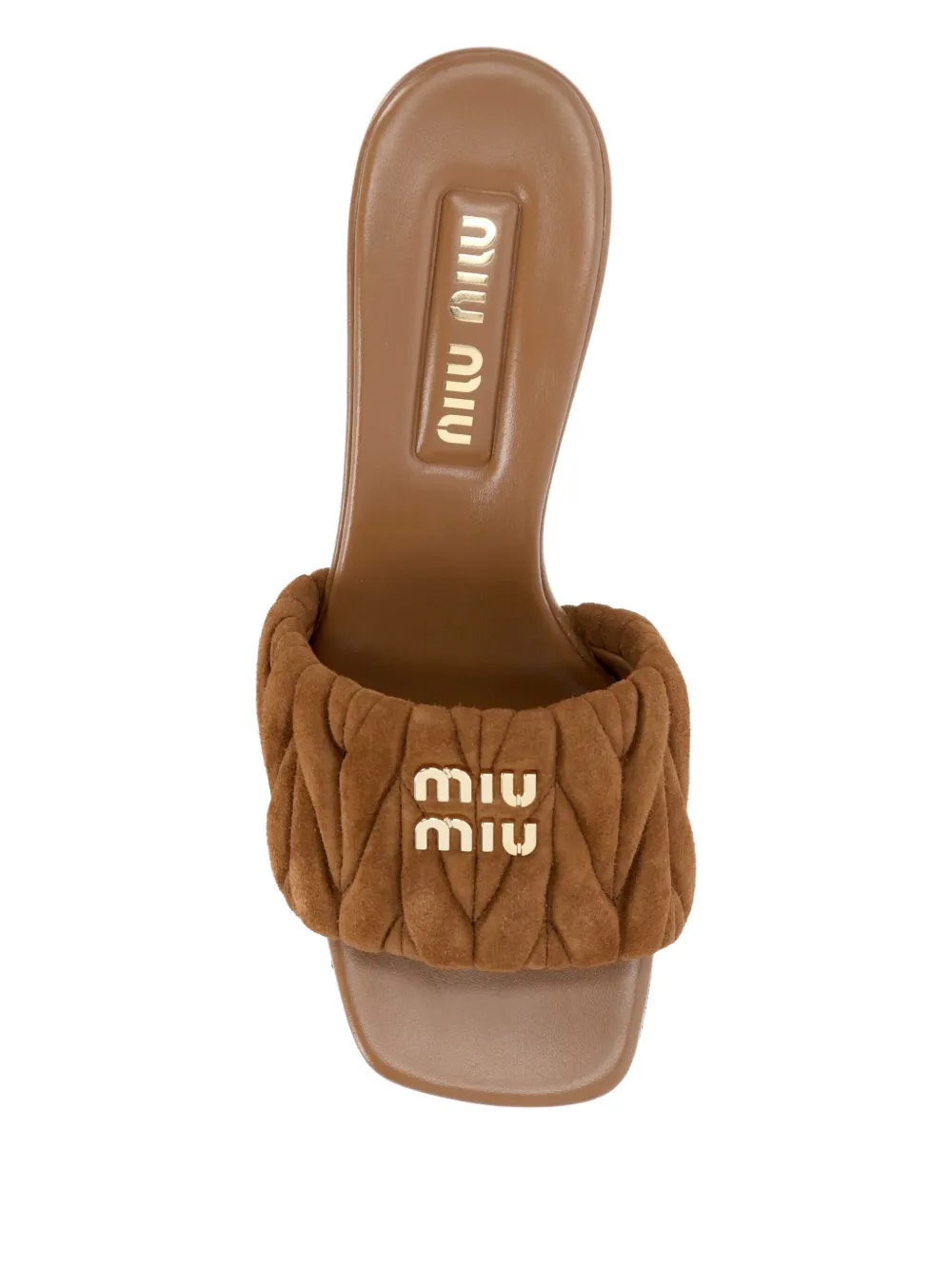 Miu 55 mm leren sandalen met matelassé-patroon Bruin