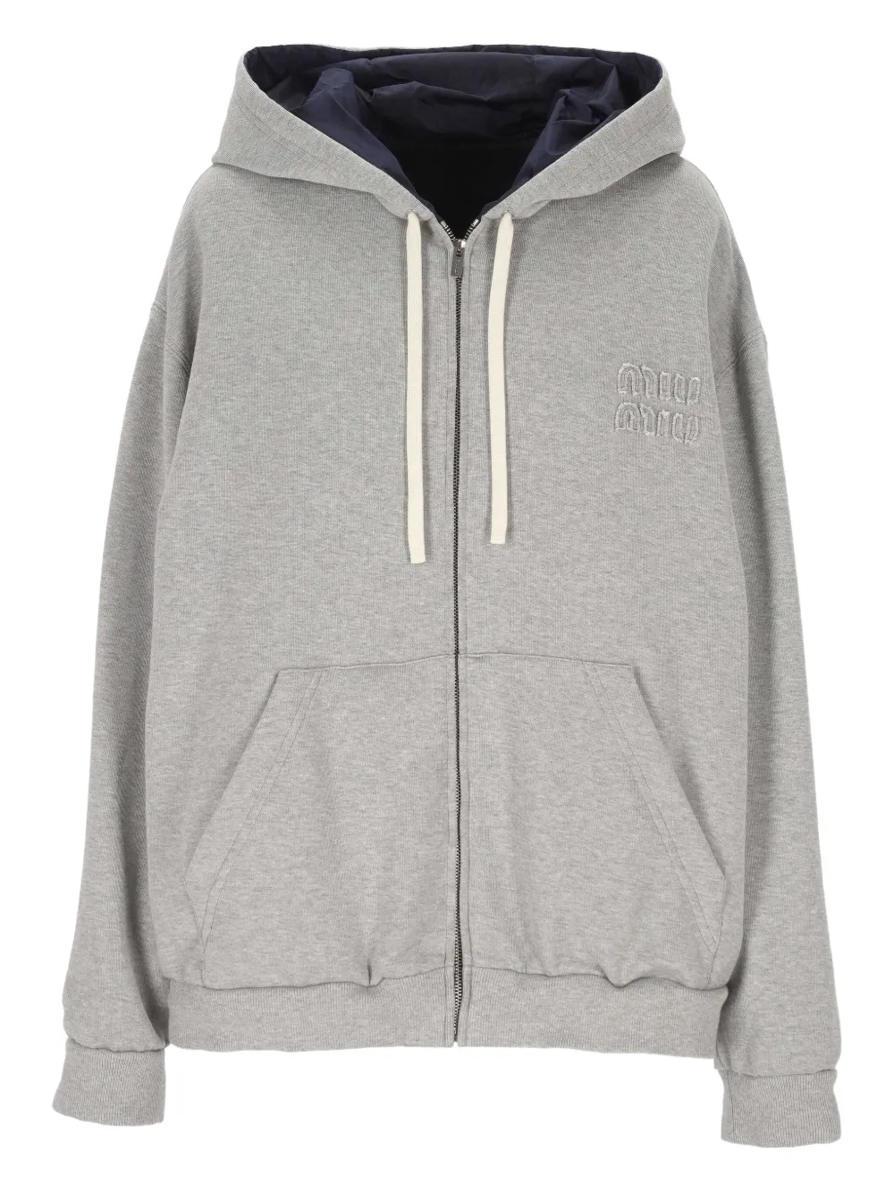 Miu Miu logo-appliqué zip-up hoodie - Grigio