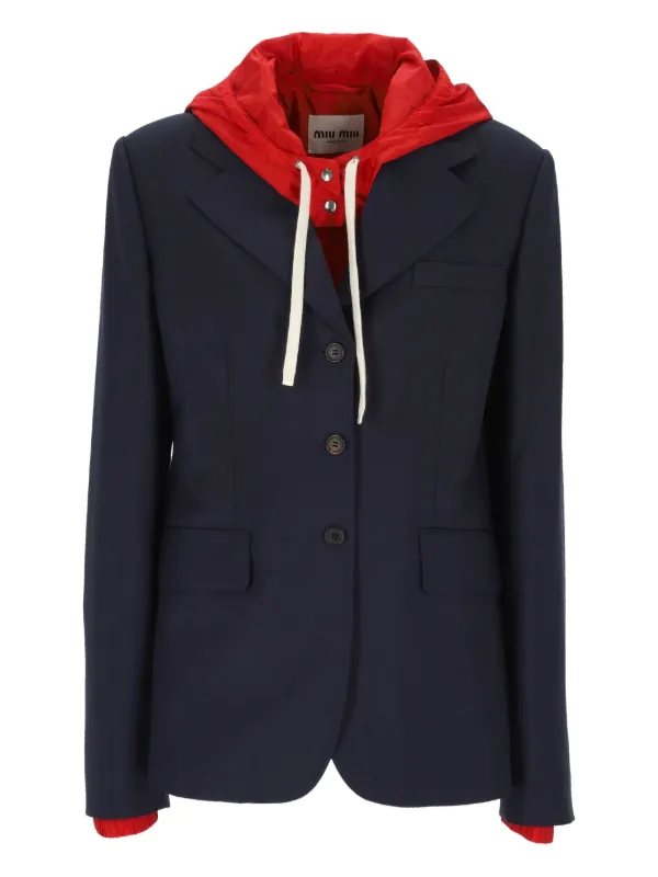 Miu Miu Hooded Wool Blazer in Black