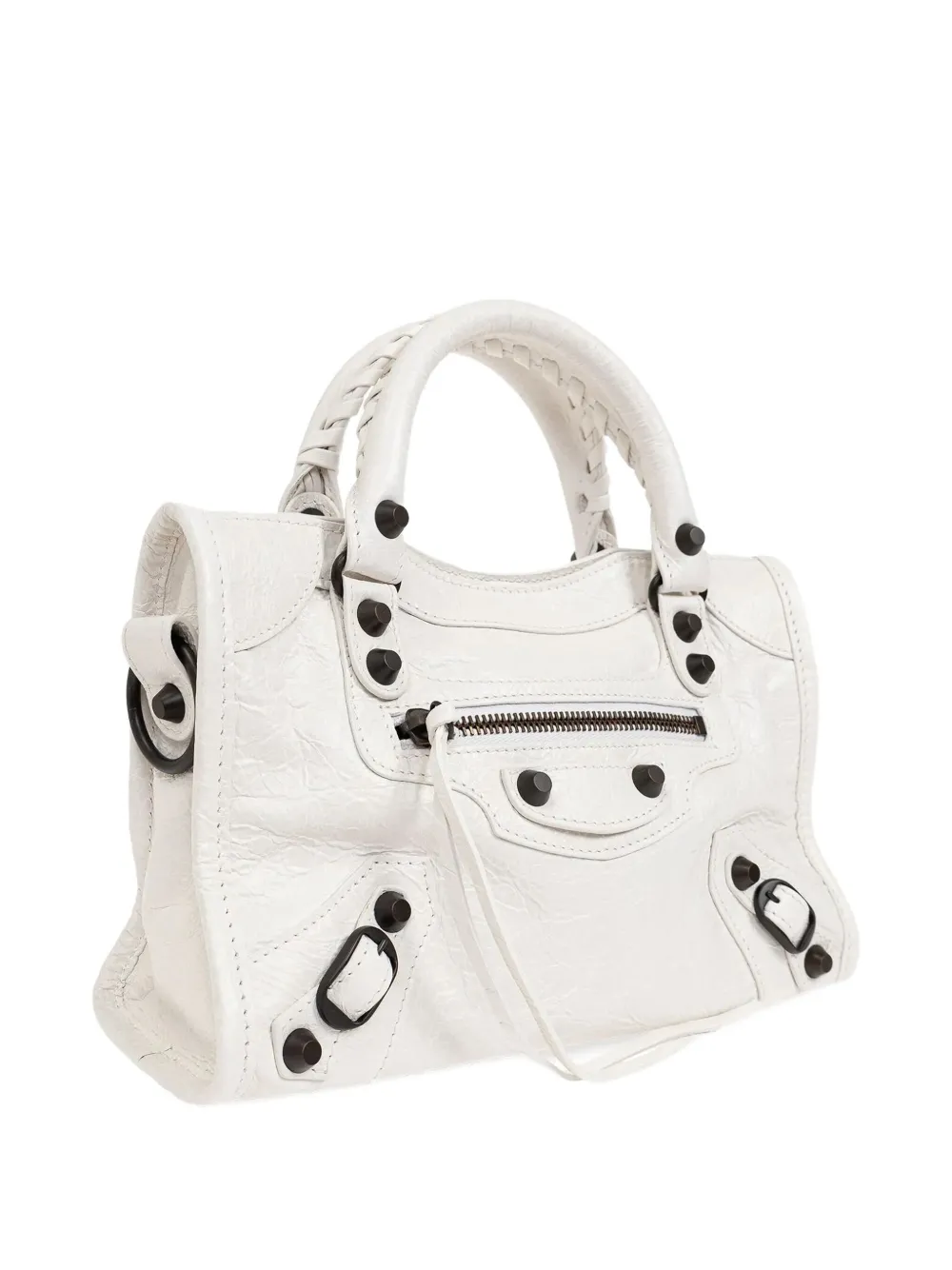 Balenciaga Shopper met gevlochten handvat en studs Wit