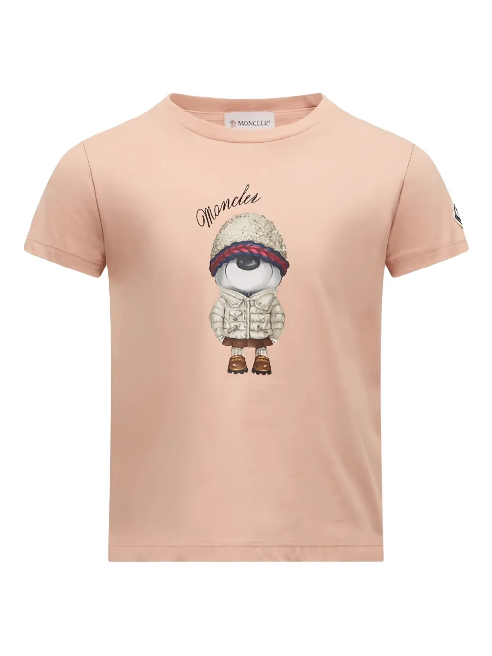 Moncler Enfant logo-patch bear-print T-shirt Roze