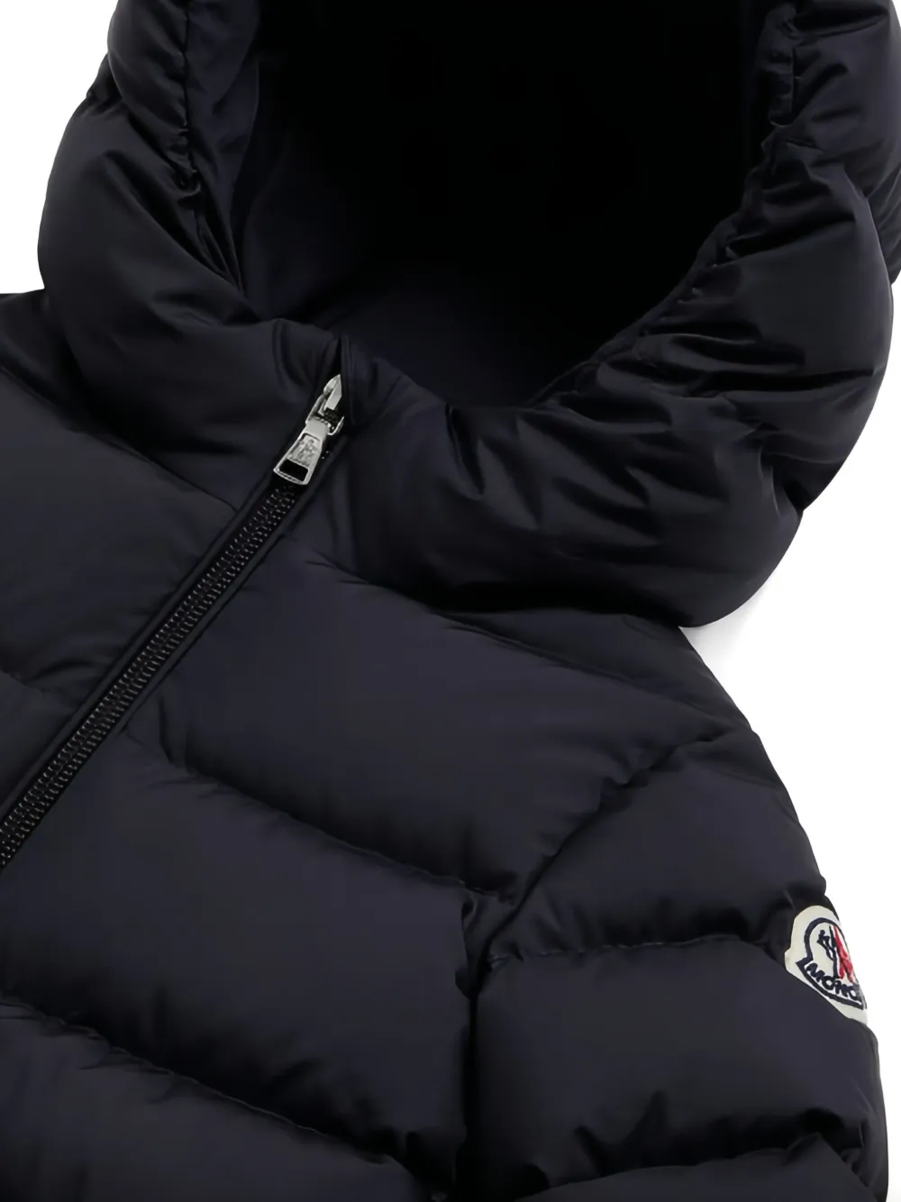 Moncler Enfant Donsjack met ruches en capuchon Blauw