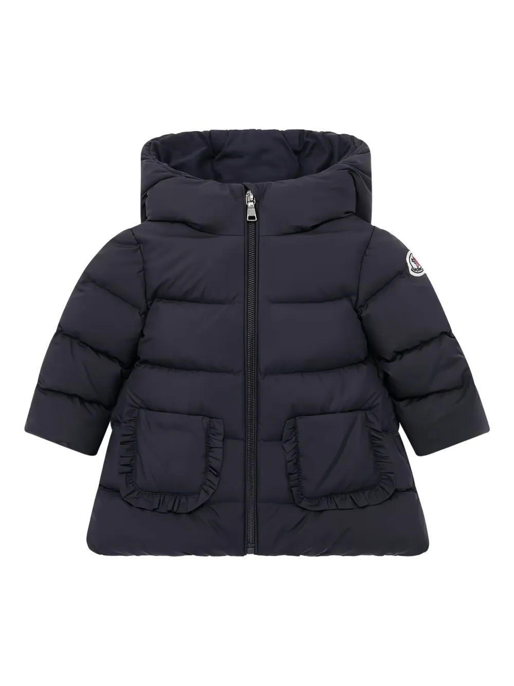 Moncler Enfant Donsjack met ruches en capuchon Blauw