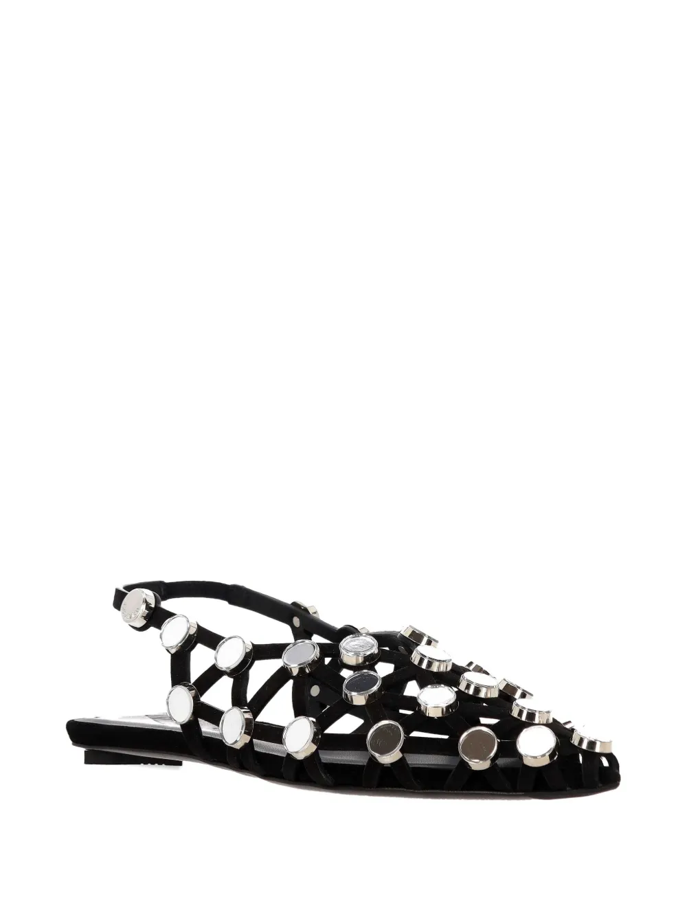 The Attico grid-embelished suede pointed-toe flat pumps Black
