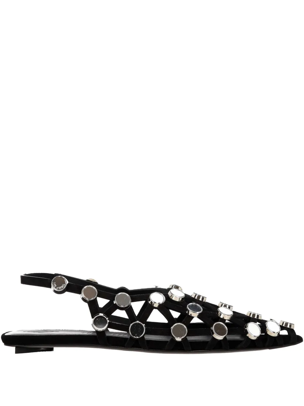 The Attico grid-embelished suede pointed-toe flat pumps Black