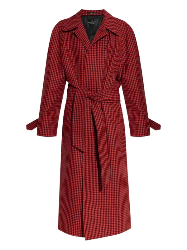 Balenciaga Houndstooth-pattern Belted Coat in Red