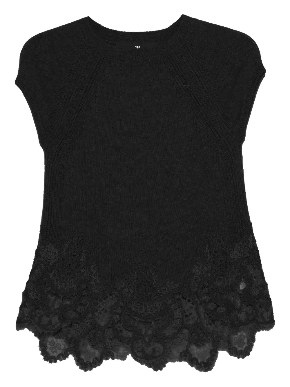 Ermanno Scervino Gebreide top met kanten afwerking Zwart