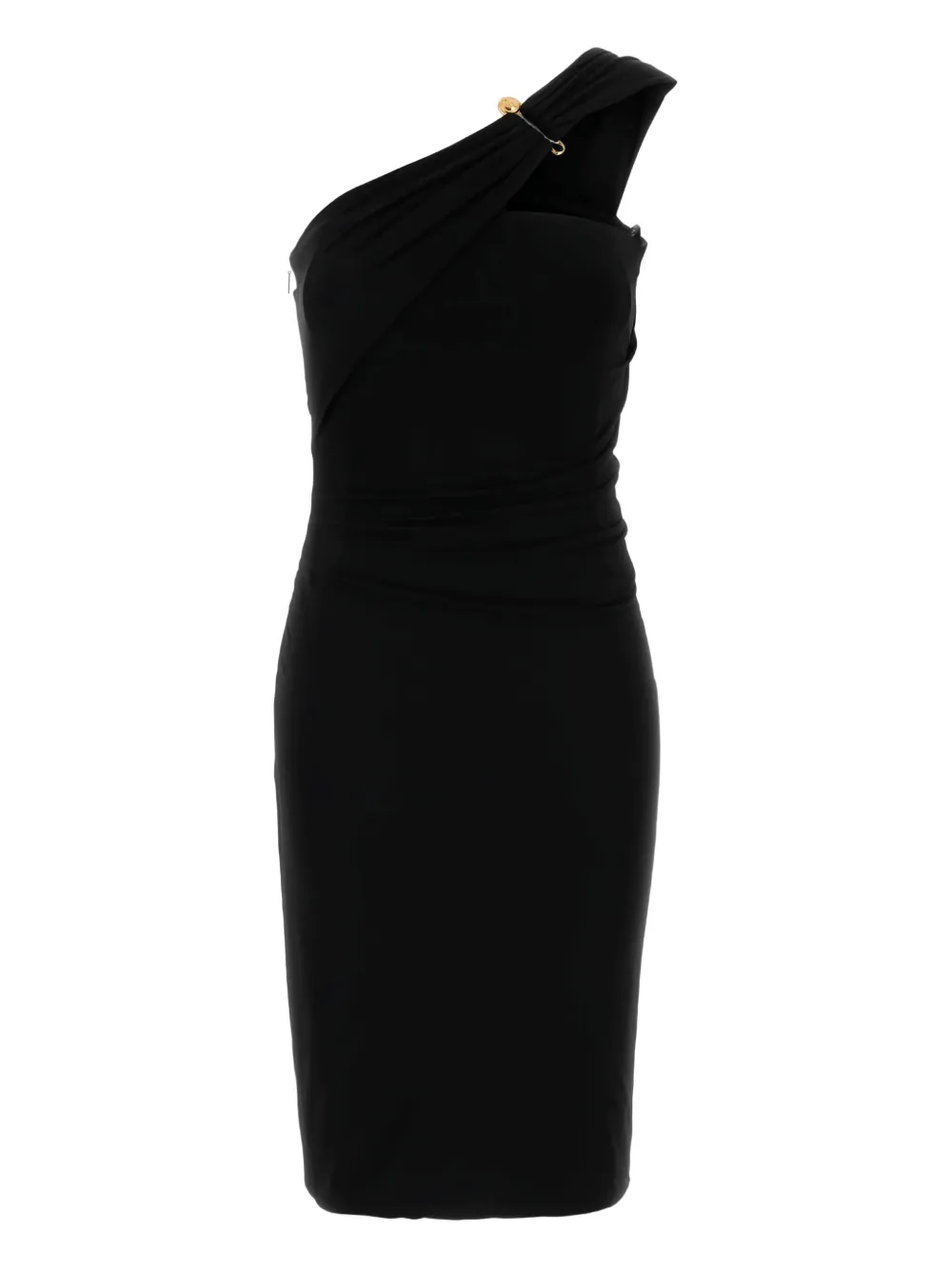 Versace One-shoulder Draped Midi Dress In Black