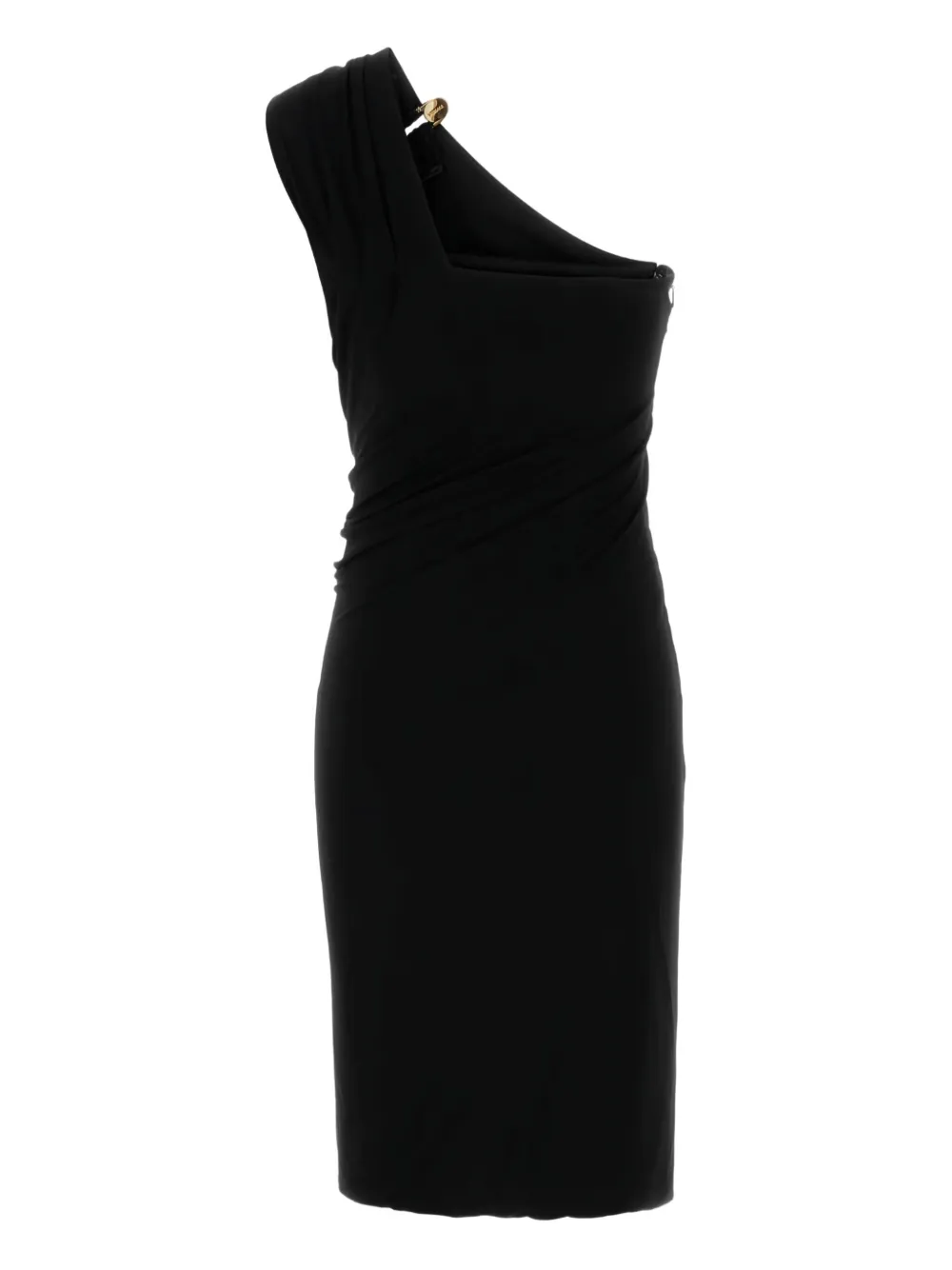 Versace one-shoulder draped midi dress Zwart