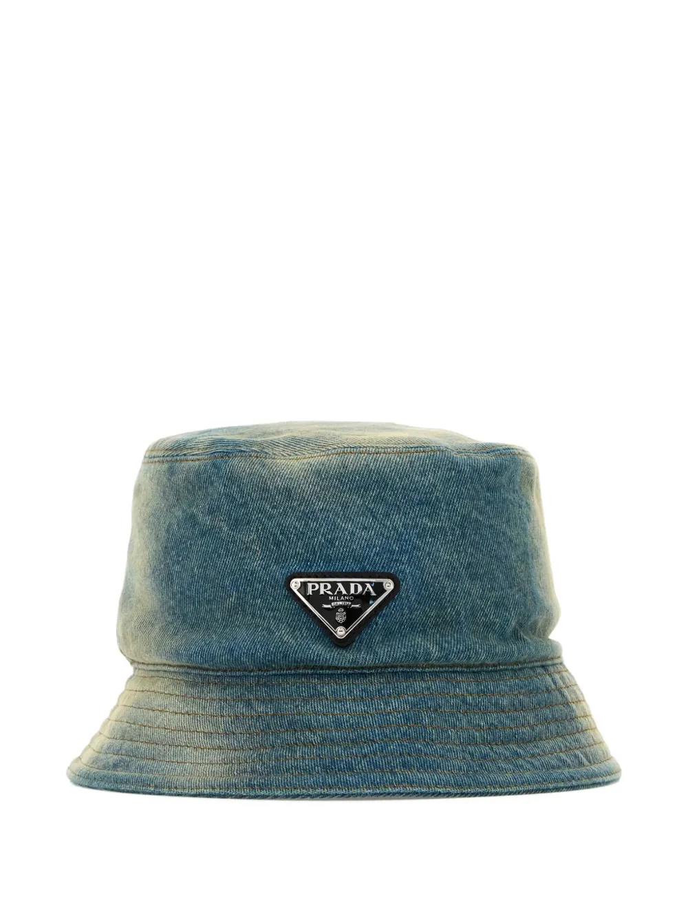Prada denim logo-plaque bucket hat Blauw