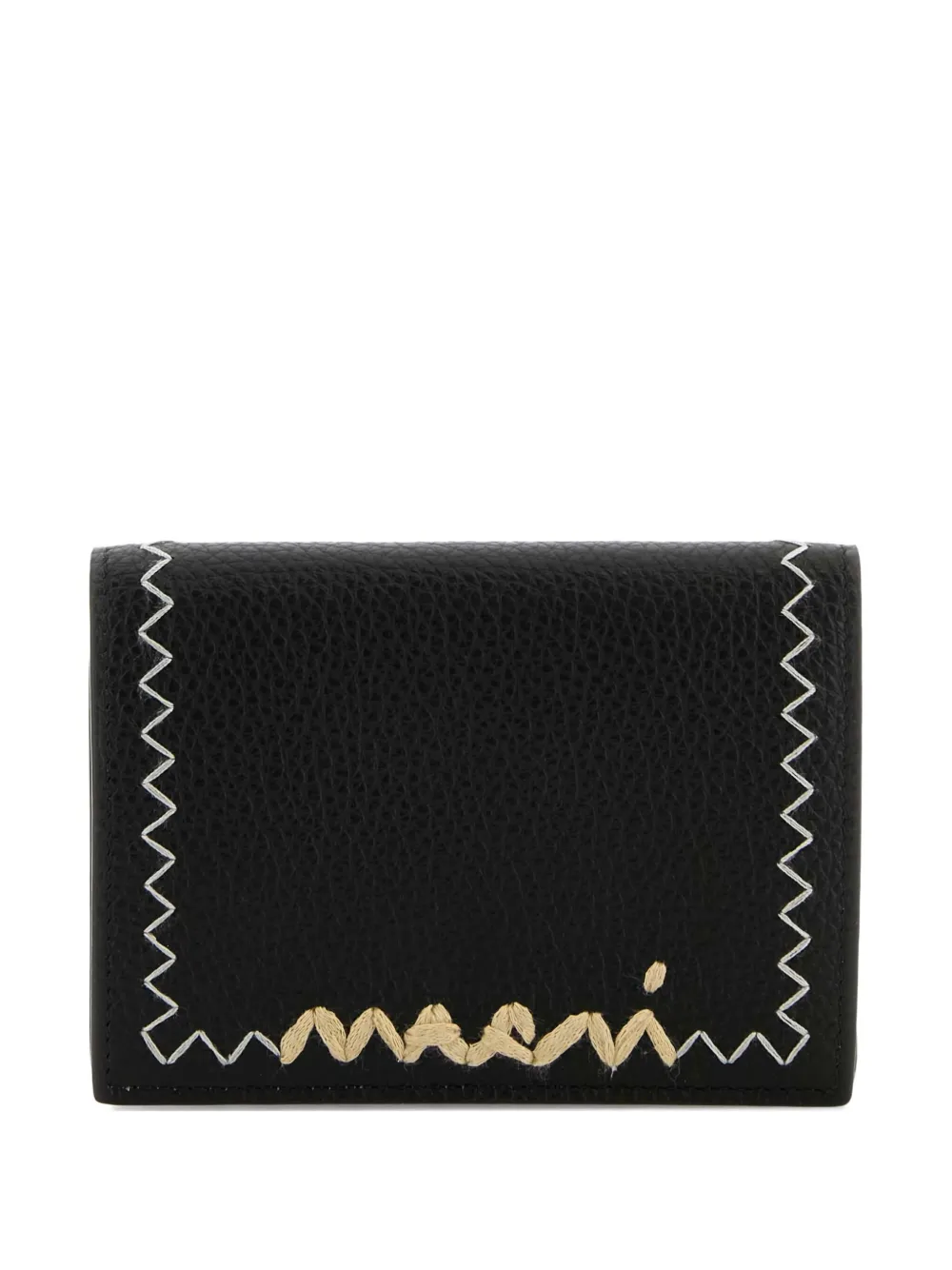 Marni Embroidered Leather Wallet In Black