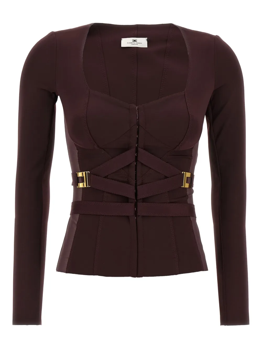 Elisabetta Franchi tulle-insert bustier top Rood
