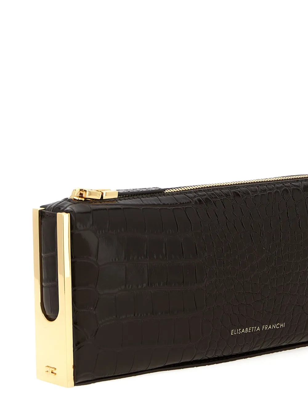 Elisabetta Franchi Small Crocodile-embossed Clutch Bag In Brown