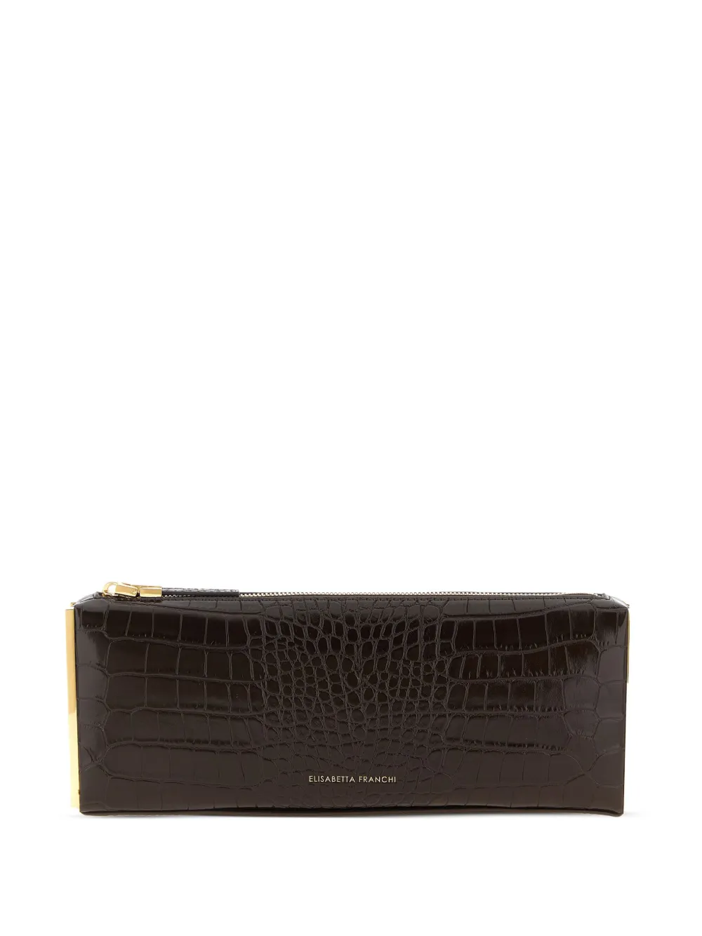 Elisabetta Franchi Small Crocodile-embossed Clutch Bag In Brown