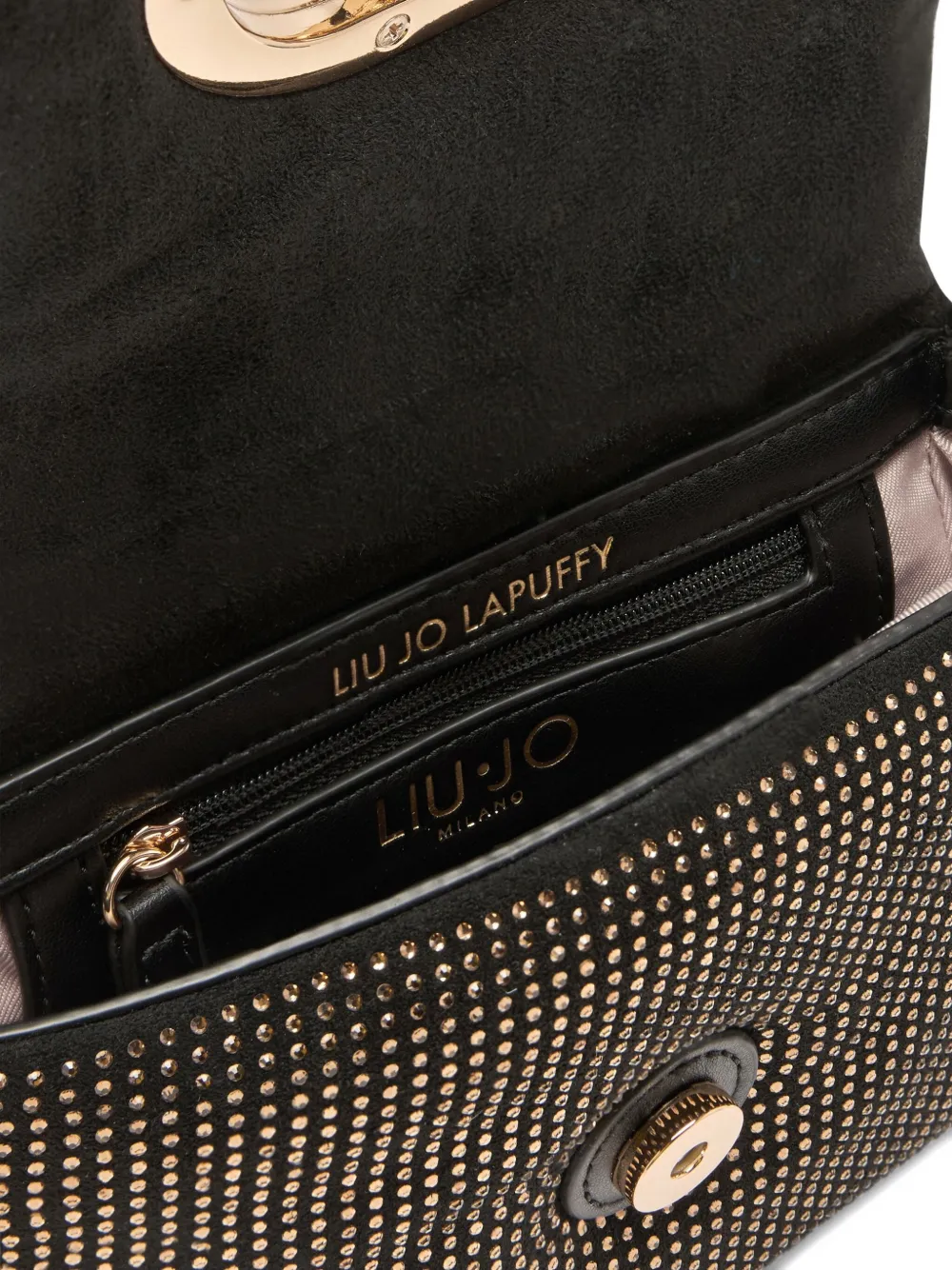 LIU JO Small LaPuffy bag with rhinestones Zwart