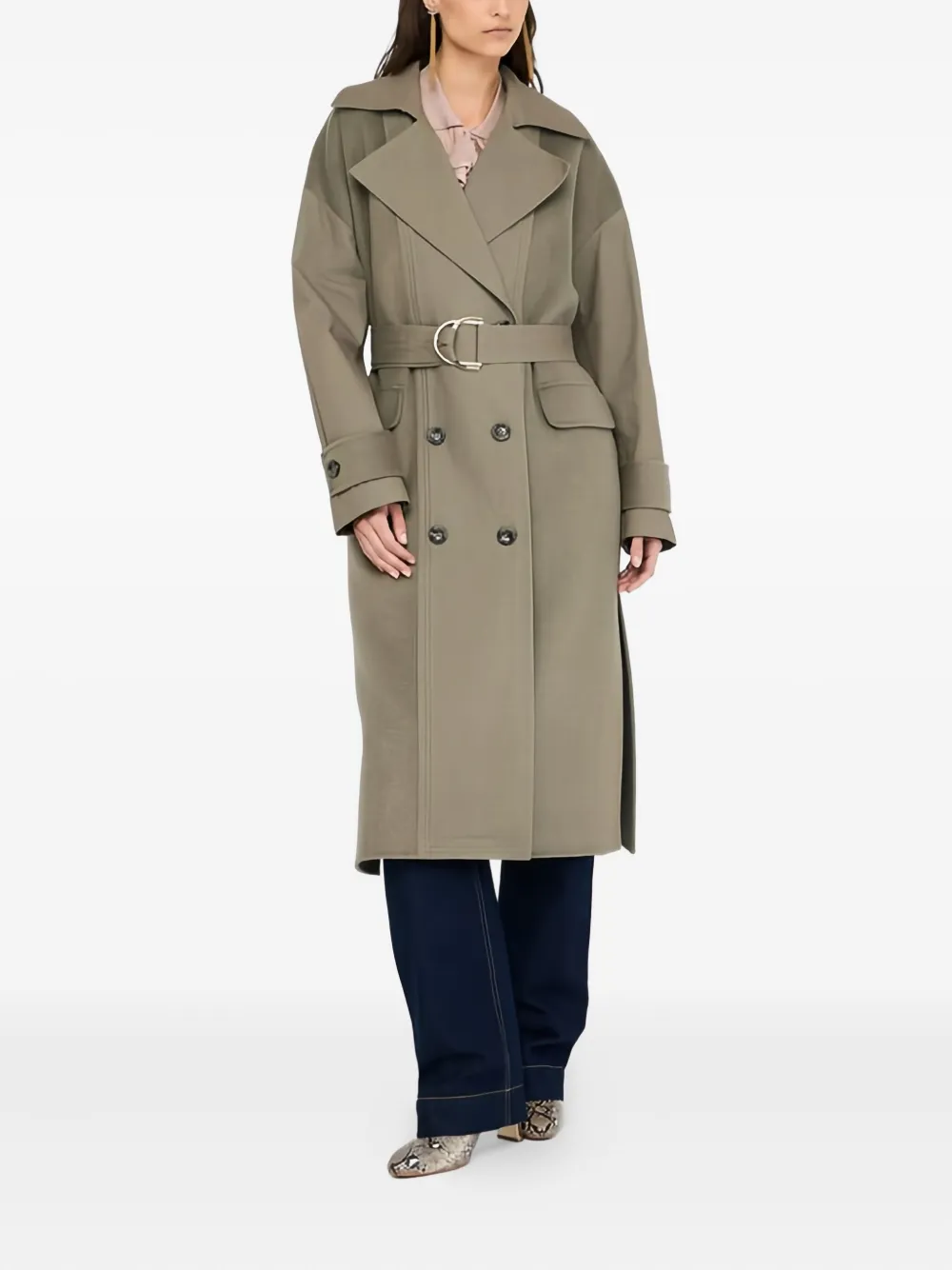 Liu •jo Double-breasted Belted Trench Coat In Gray
