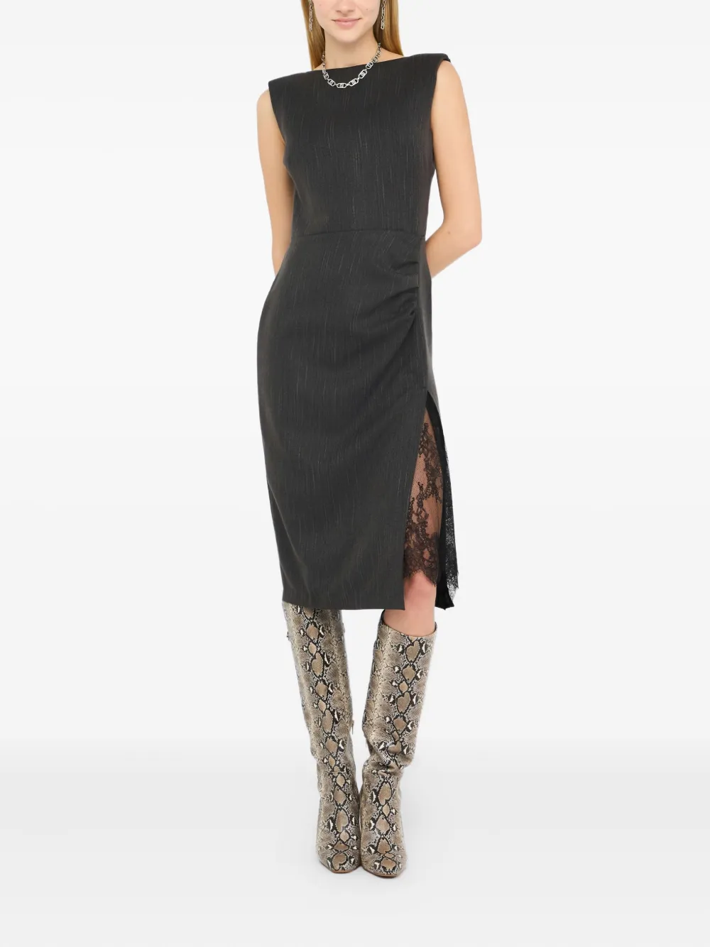 LIU JO pinstripe lace-insert dress - Grijs