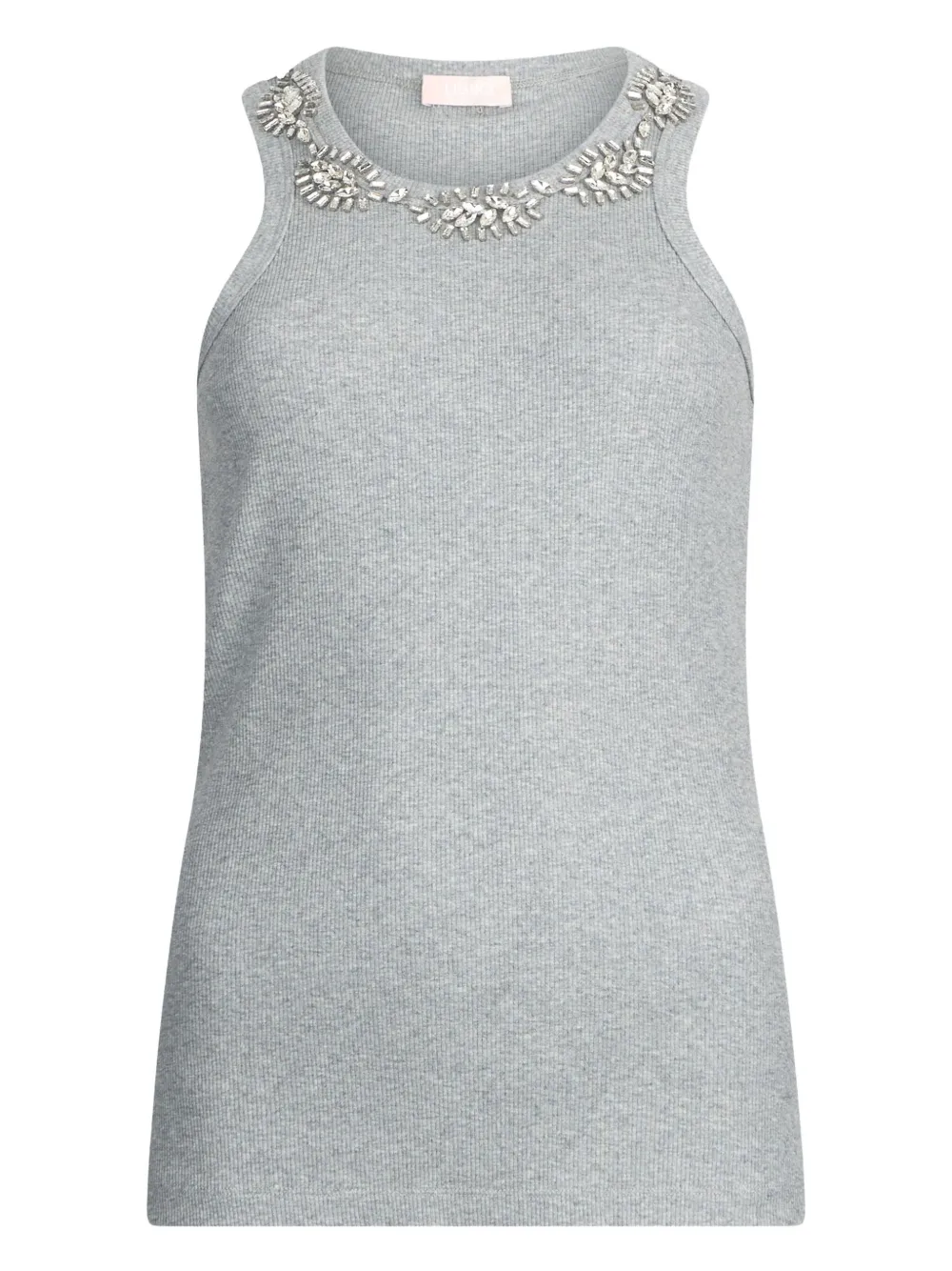 Liu •jo Top With Bejewelled Appliqués In Gray