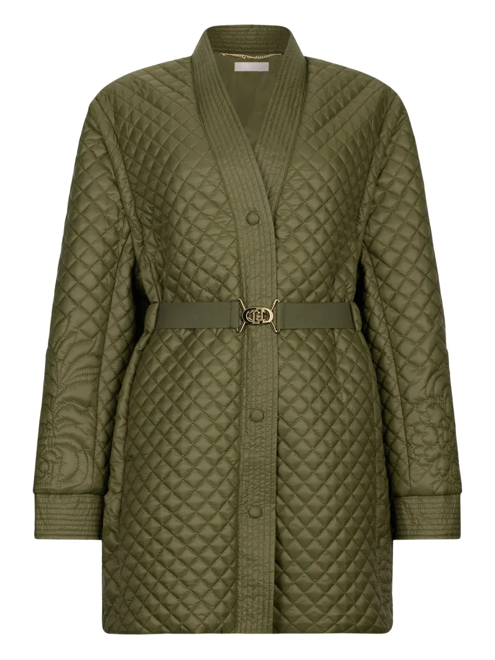 Liu •jo Quilted Nylon Coat With Belt In Green