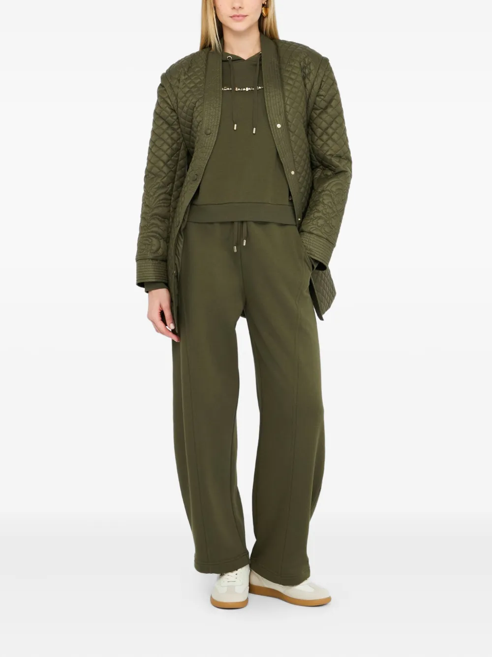 Liu •jo Quilted Nylon Coat With Belt In Green