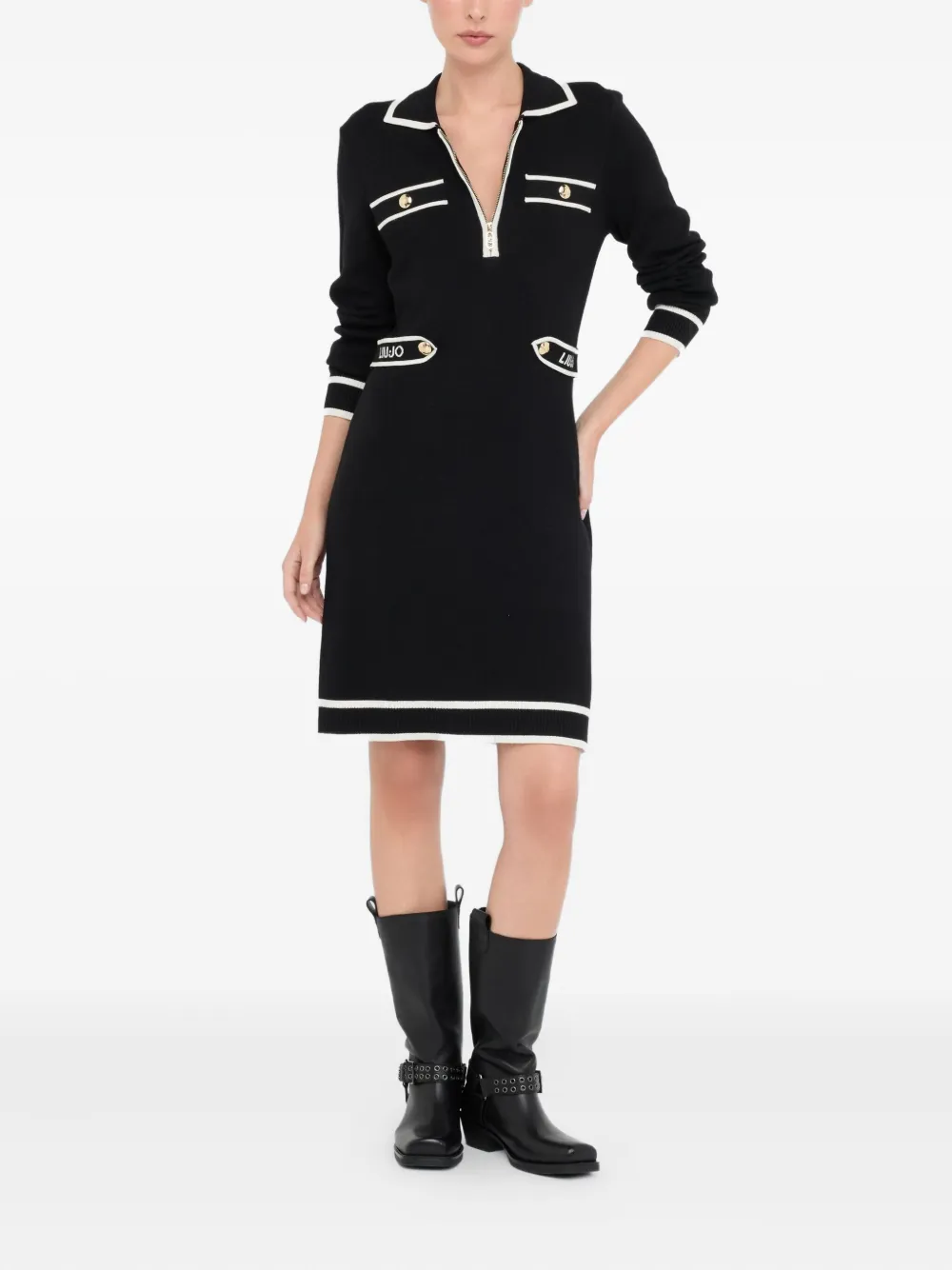 LIU JO Silk-blend knit dress Zwart