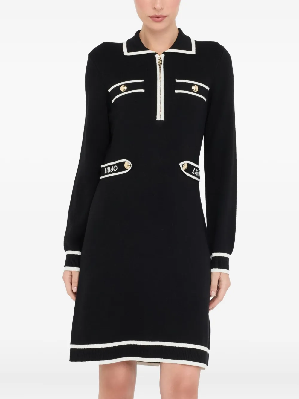 LIU JO Silk-blend knit dress Zwart