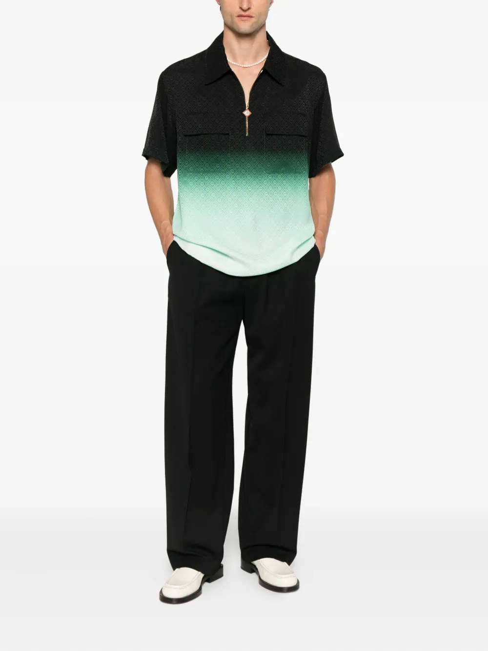 Casablanca zip-front textured polo shirt - Zwart