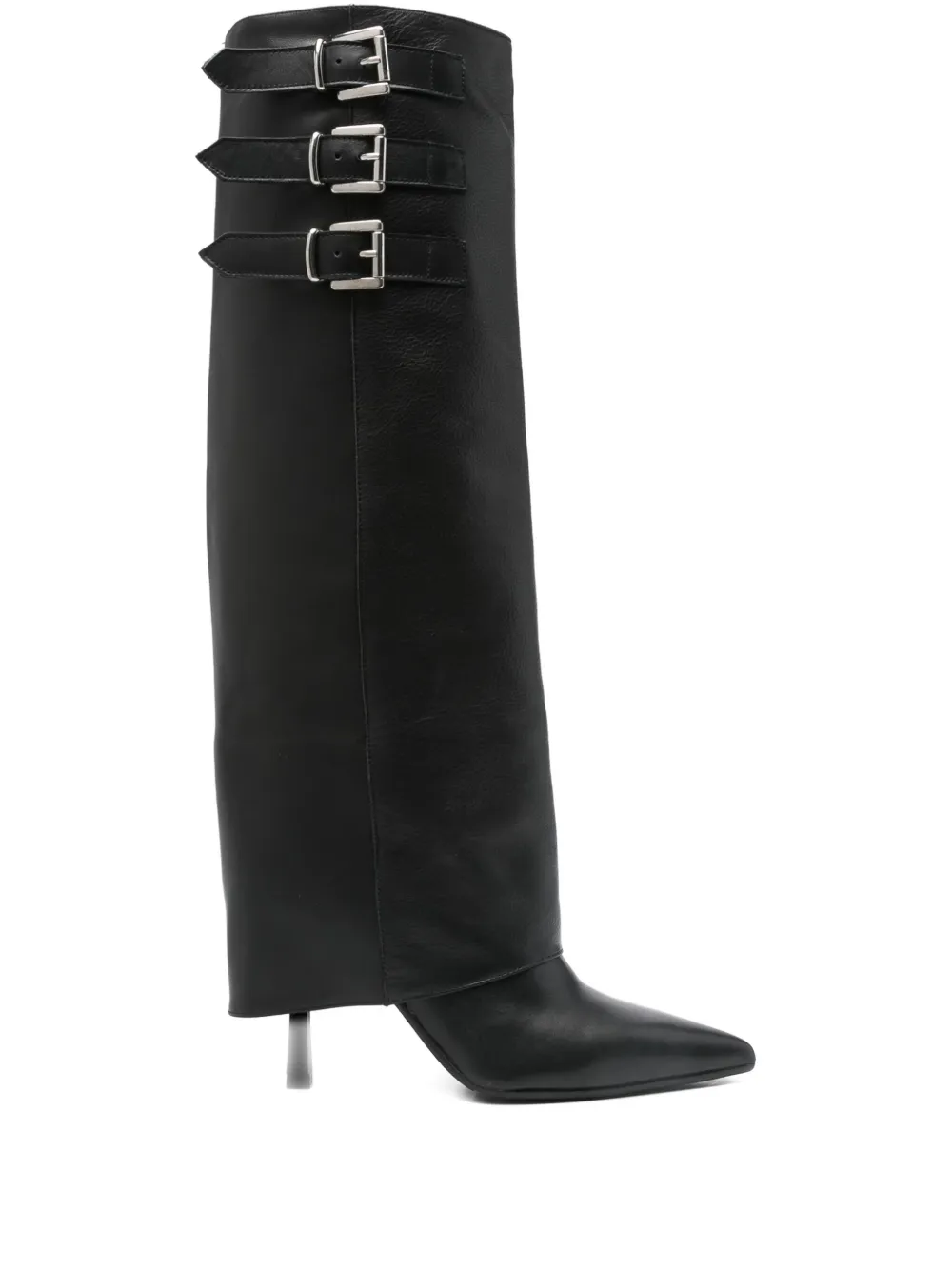 Gisel Moire 90mm Buckle-detail Calf-leather Boots In Black