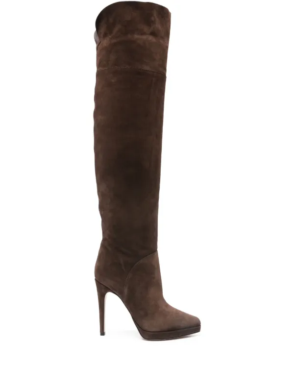 Casadei 100mm Suede Stiletto knee-high Boots Brown FARFETCH