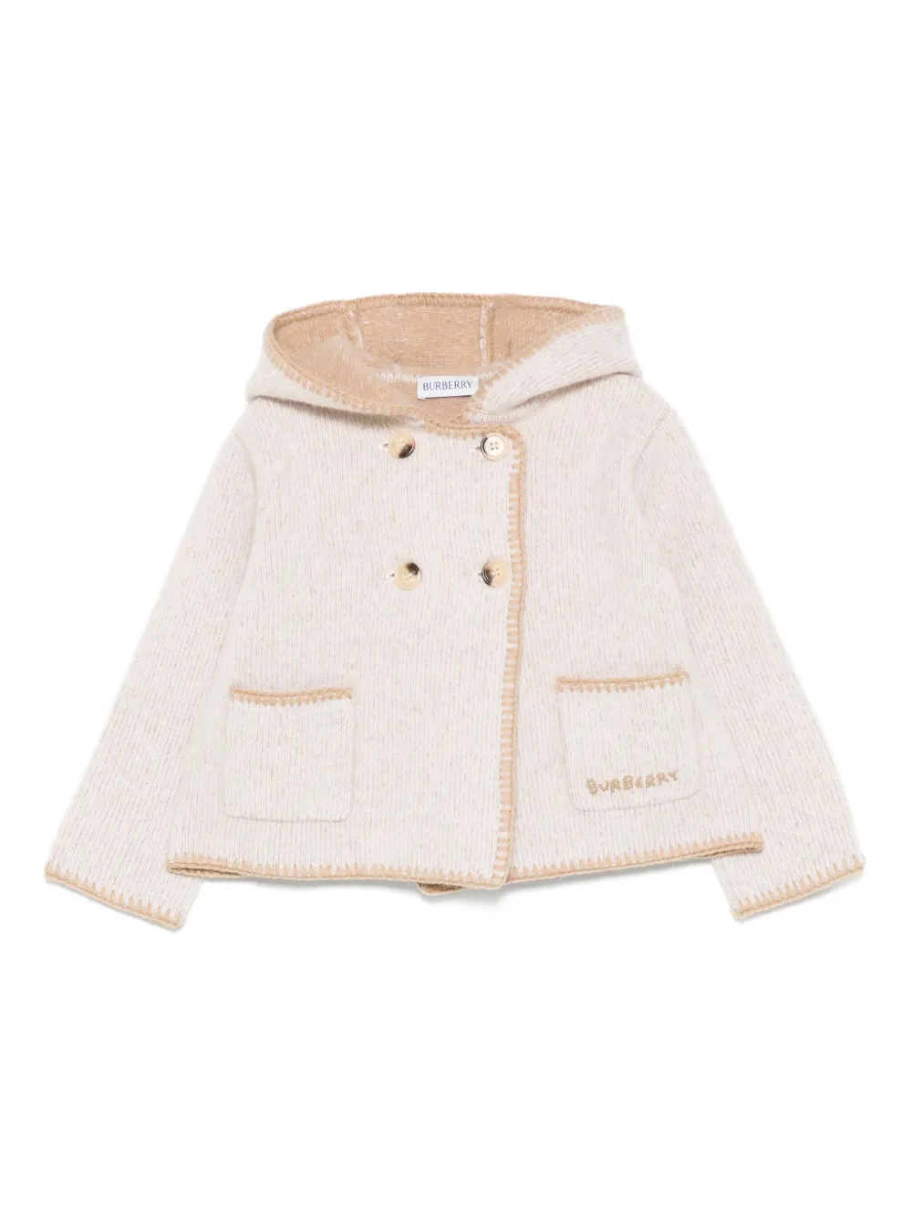 Burberry Kids hooded double-breasted wool coat Beige