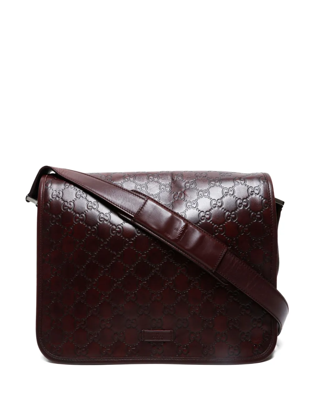 Pre-owned Gucci 2000-2020 Medium Gg-pattern Leather Shoulder Bag In Brown