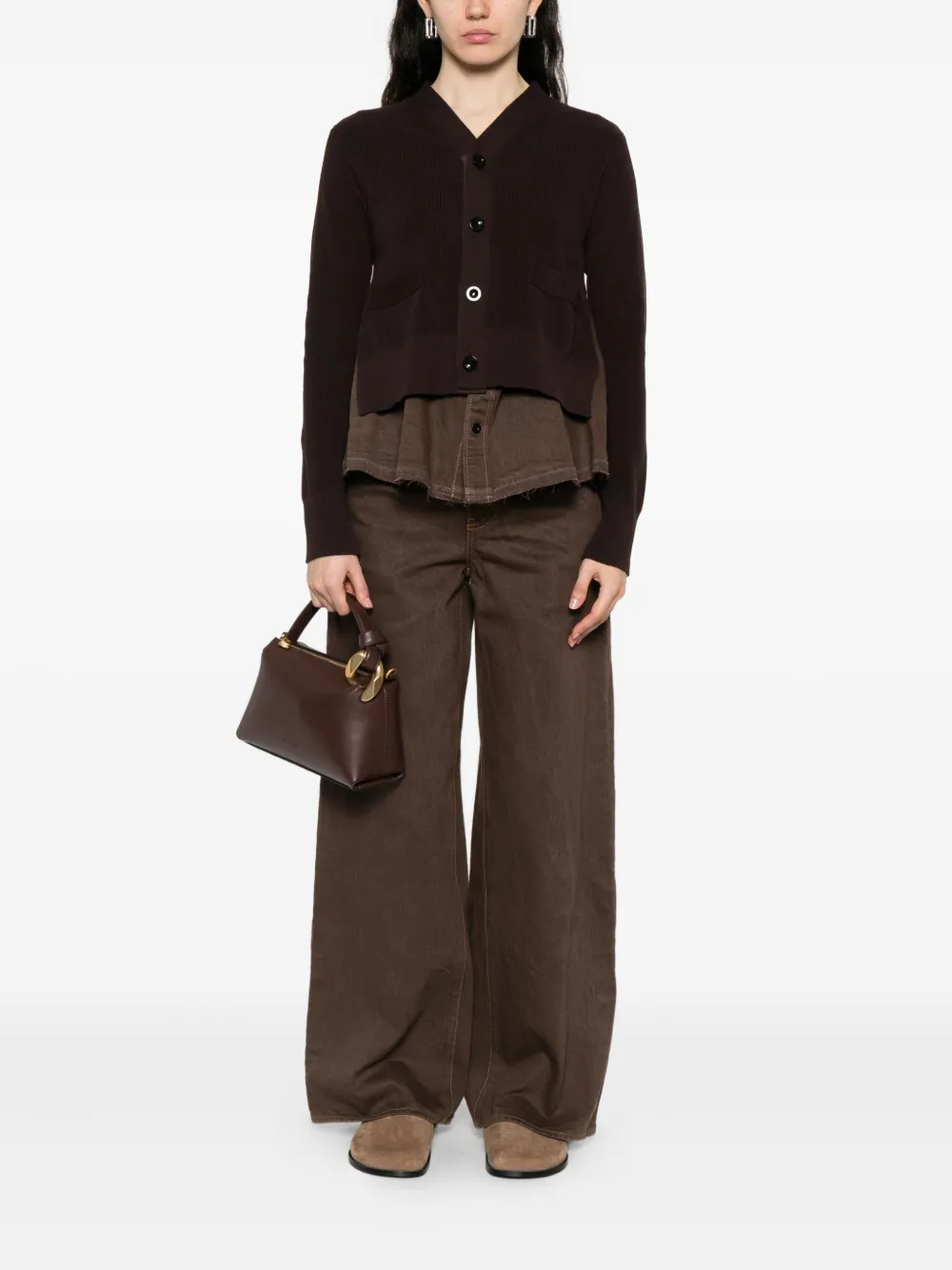sacai layered cardigan Bruin