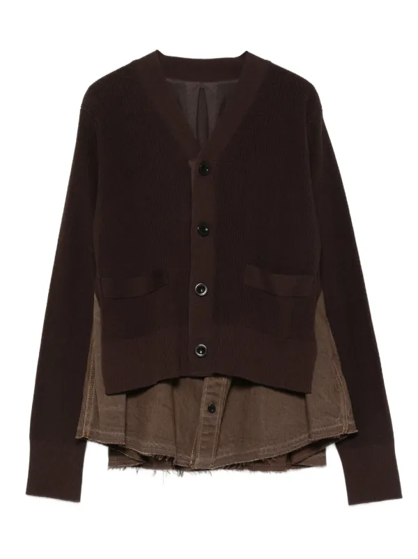 Sacai レイヤード カーディガン | ブラウン | FARFETCH JP