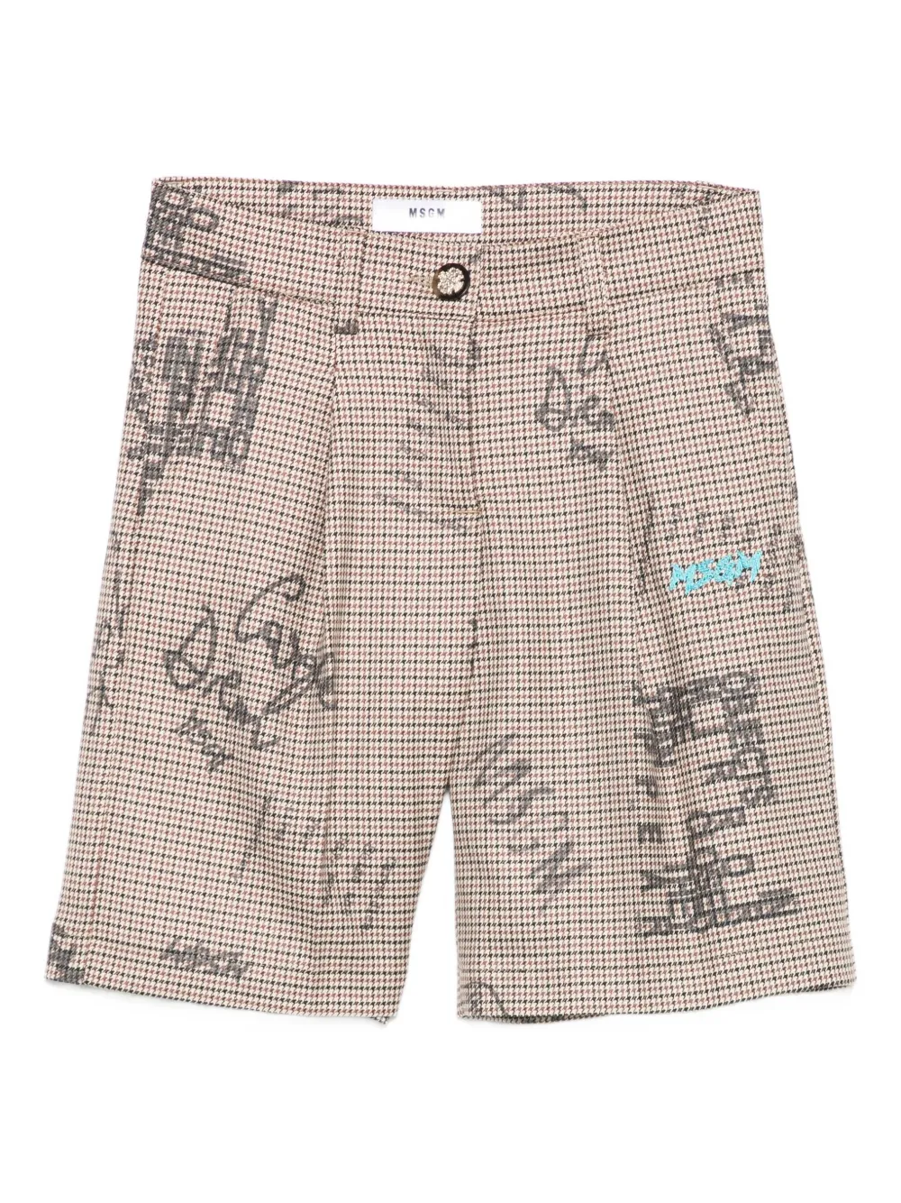 Msgm Kids' Houndstooth-print Shorts In Neutral