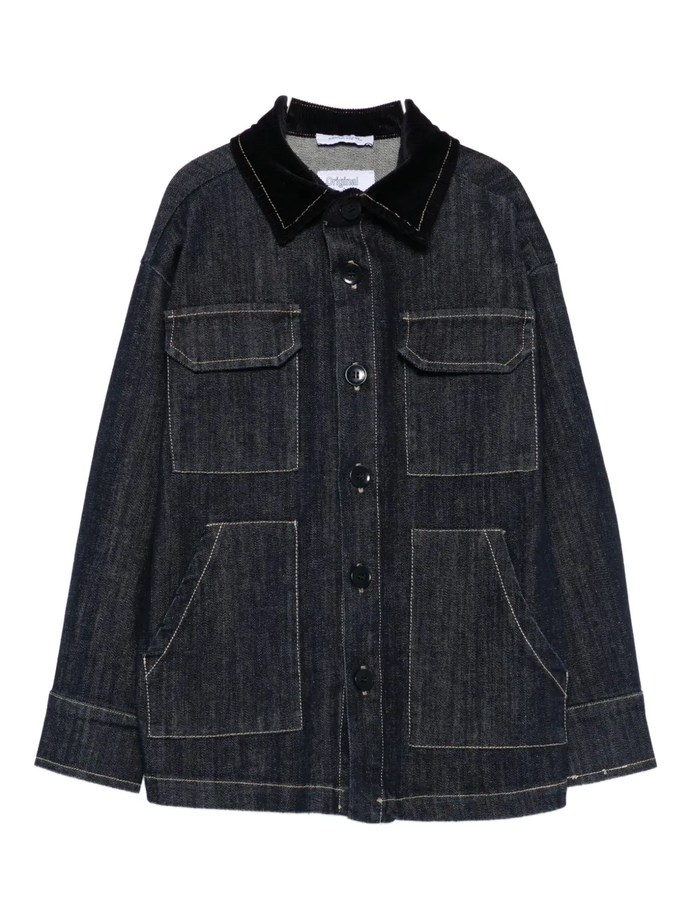 Paolo Pecora Velvet-collar Denim Shirt In Black